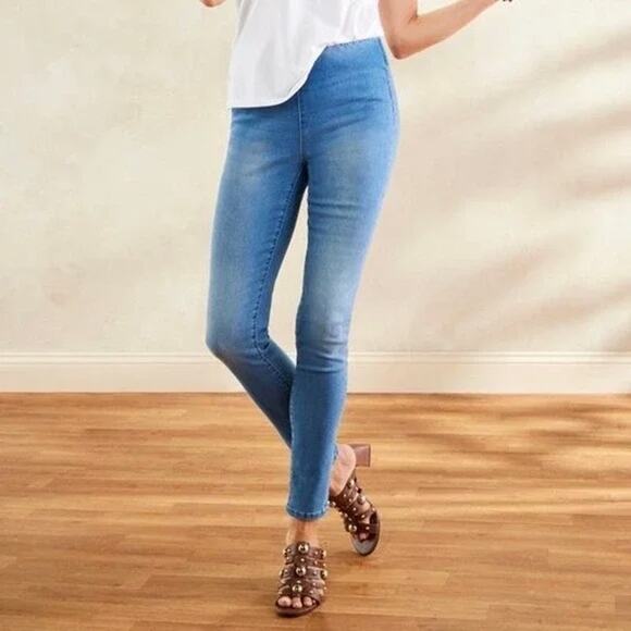 Soft Surroundings Supremely Soft Stone Washed Pull On Stretch Jeans SZ L - Picture 1 of 8